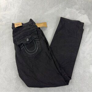True Religion NWT Men's Sz 33x31 Flared Black Denim Jeans Zipper Fly Embroidered